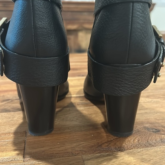 Chloe Black Heeled Boots with Gold Buckle and Chunky Heel - Picture 8 of 15